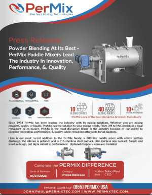 Powder Blending At Its Best - PerMix Paddle Mixers Lead The Industry In Innovation, Performance, &. Quality