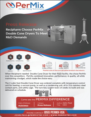 Recipharm Chooses PerMix Double Cone Dryers To Meet Demands Of R&D Team