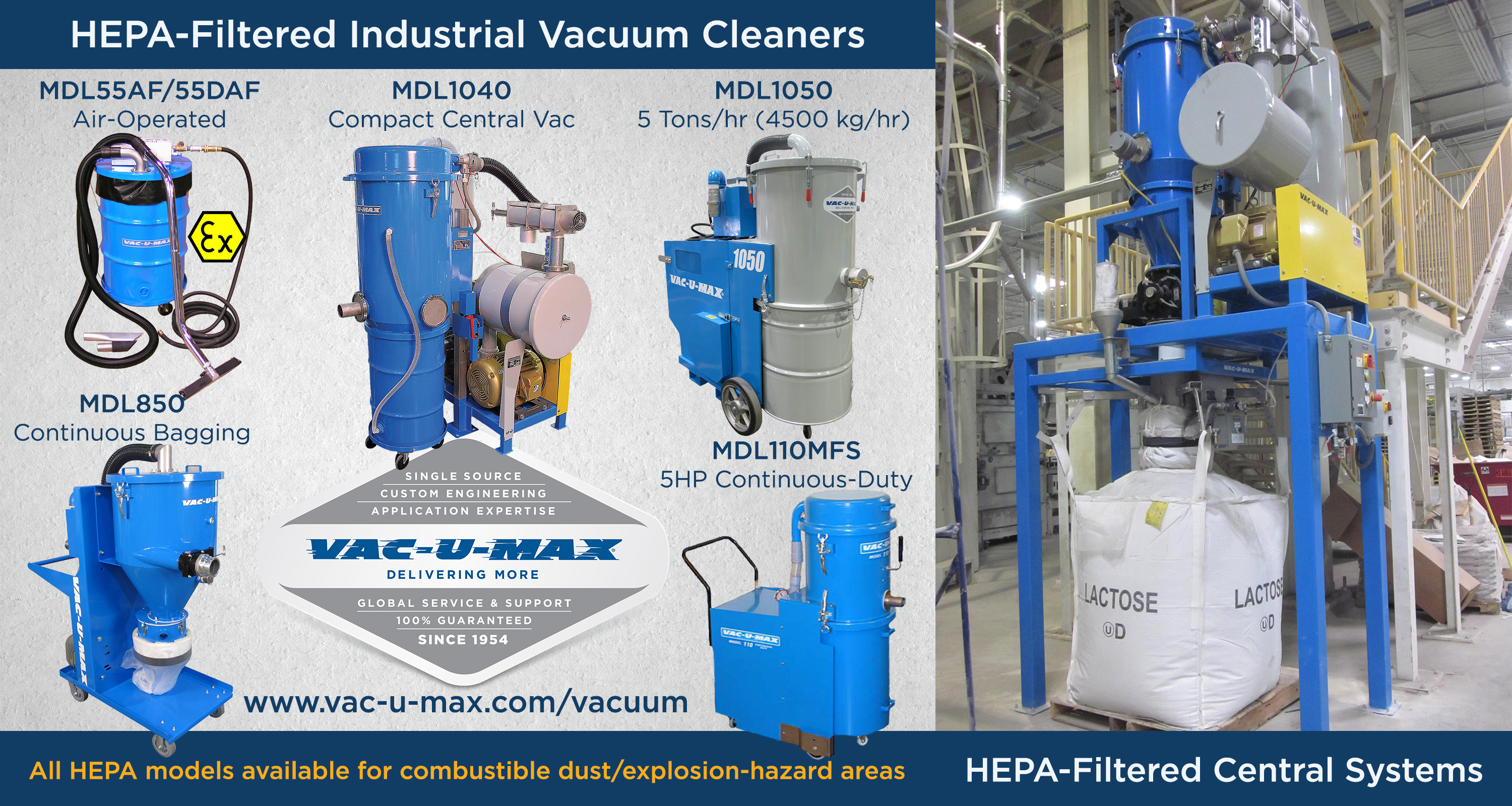VAC-U-MAX HEPA-Filtered Vacuum Cleaners feature a DUAL HEPA Filtration System