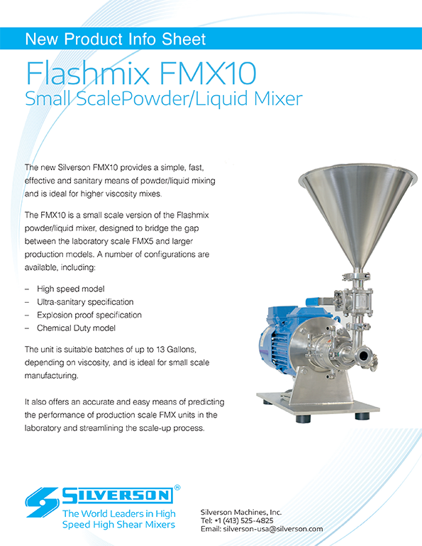 Flashmix FMX10 Small Scale Powder/Liquid Mixer - New Product Info Sheet