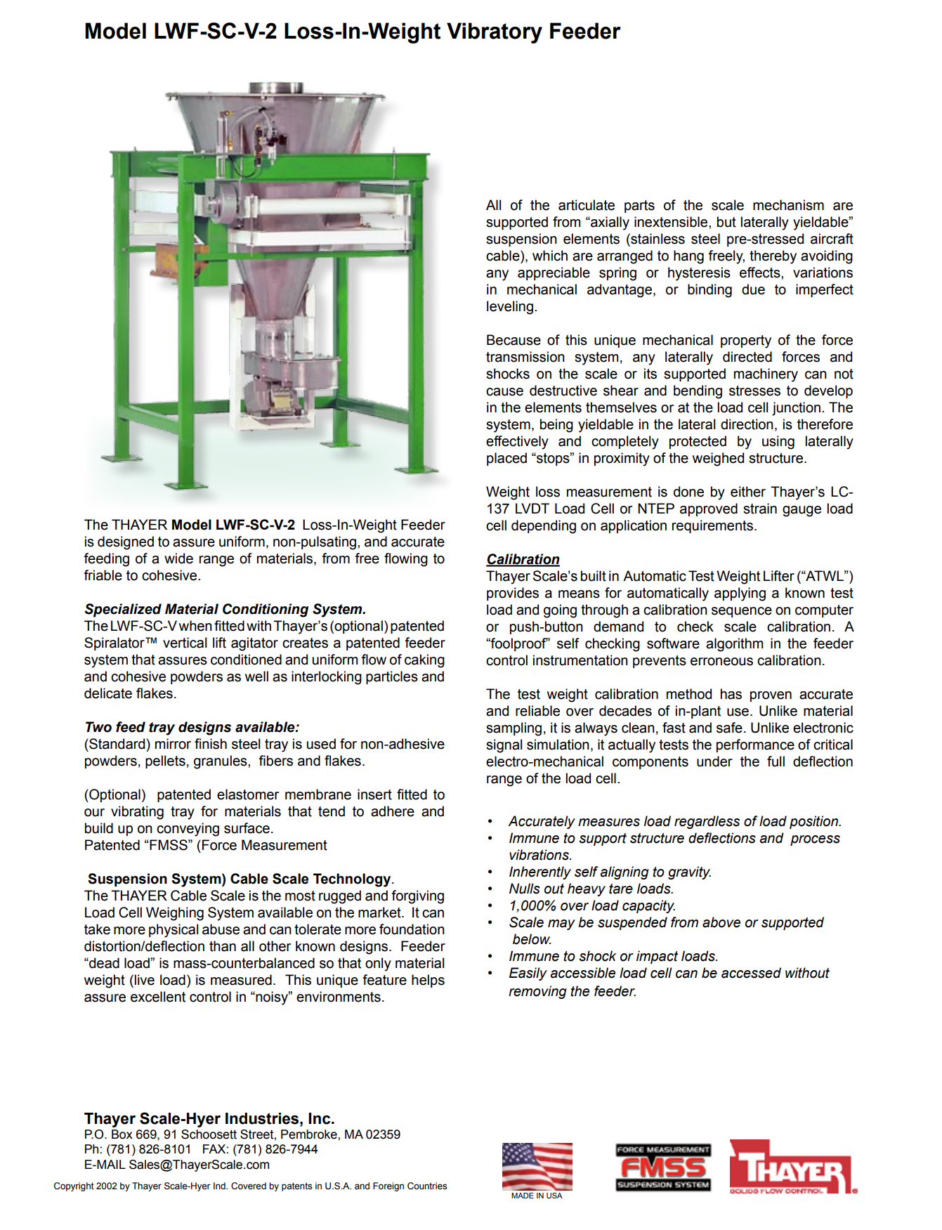 Thayer Scale Loss-In-Weight Vibratory Feeder LWF-SC-V-2